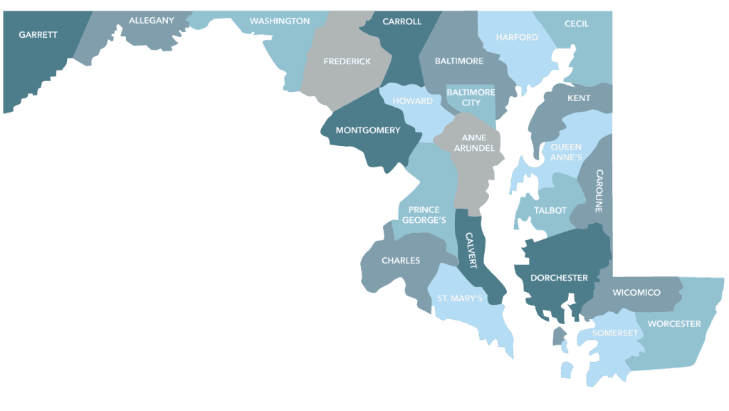 Maryland map with county names