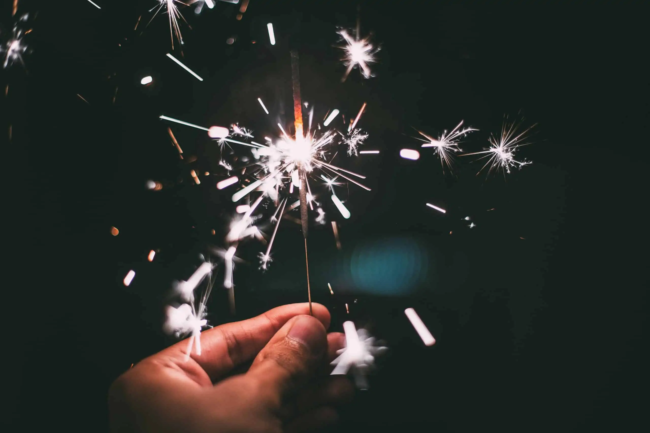 hand holding sparkler on new year's eve